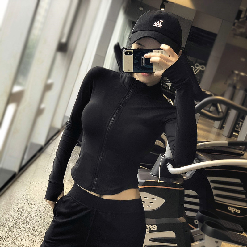 Net red thin sports jacket women's quick-drying air zipper running long-sleeved tight fitness jacket Yoga suit top