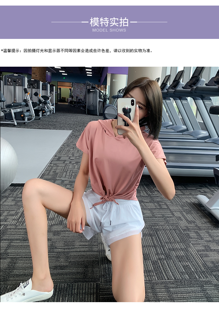 Áo trùm đầu thể thao nữ tay ngắn in thường xuyên áo thun khô nhanh chóng chạy bộ quần áo yoga mùa hè áo mỏng phần thể dục - Áo phông thể thao ao thun the thao