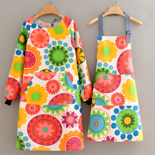 新款长袖布料帆布围腰家用厨房做饭围裙可爱时尚女工作服加肥