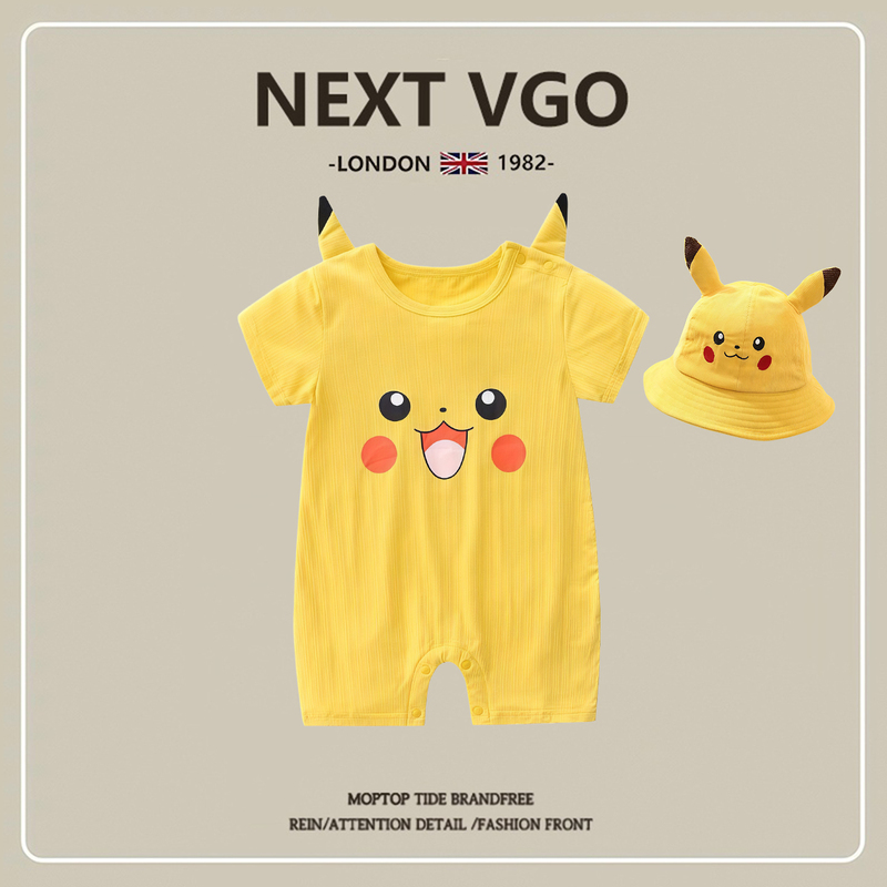 British Next Vgo Baby Pikachu Jumpsuit Summer Male Baby 100-Day Pure Cotton Cartoon Romper Outdoor Clothing British Next Vgo Baby Pikachu Jumpsuit Summer Male Baby 100-Day Pure Cotton Cartoon Romper Outdoor Clothing