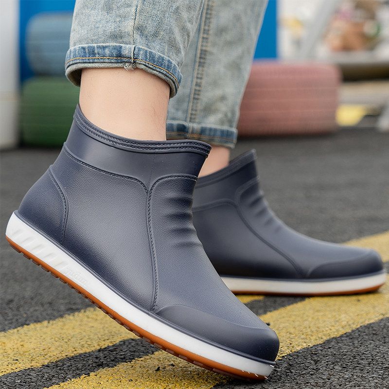 Rainshoes men short-tube waterproof shoes Fashion rainboots Waterproof kitchen Washing shoes Men's glue shoes Wear-resistant boots