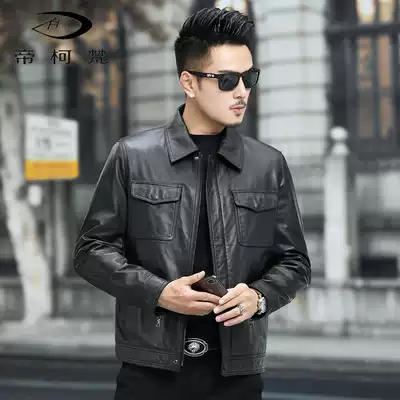 Leather leather men's Haining short lapel first layer cowhide motorcycle jacket slim handsome youth jacket thin section