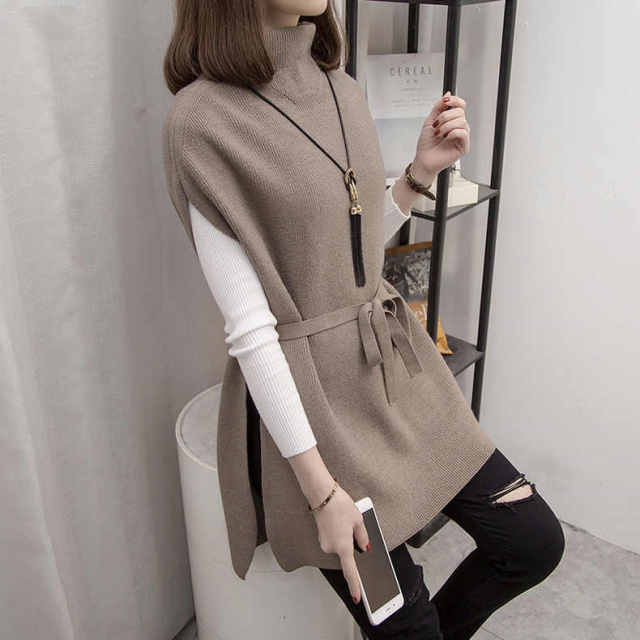 Knitted vest women's autumn and winter new 2022 Korean version loose mid-length winter thickened sweater jacket