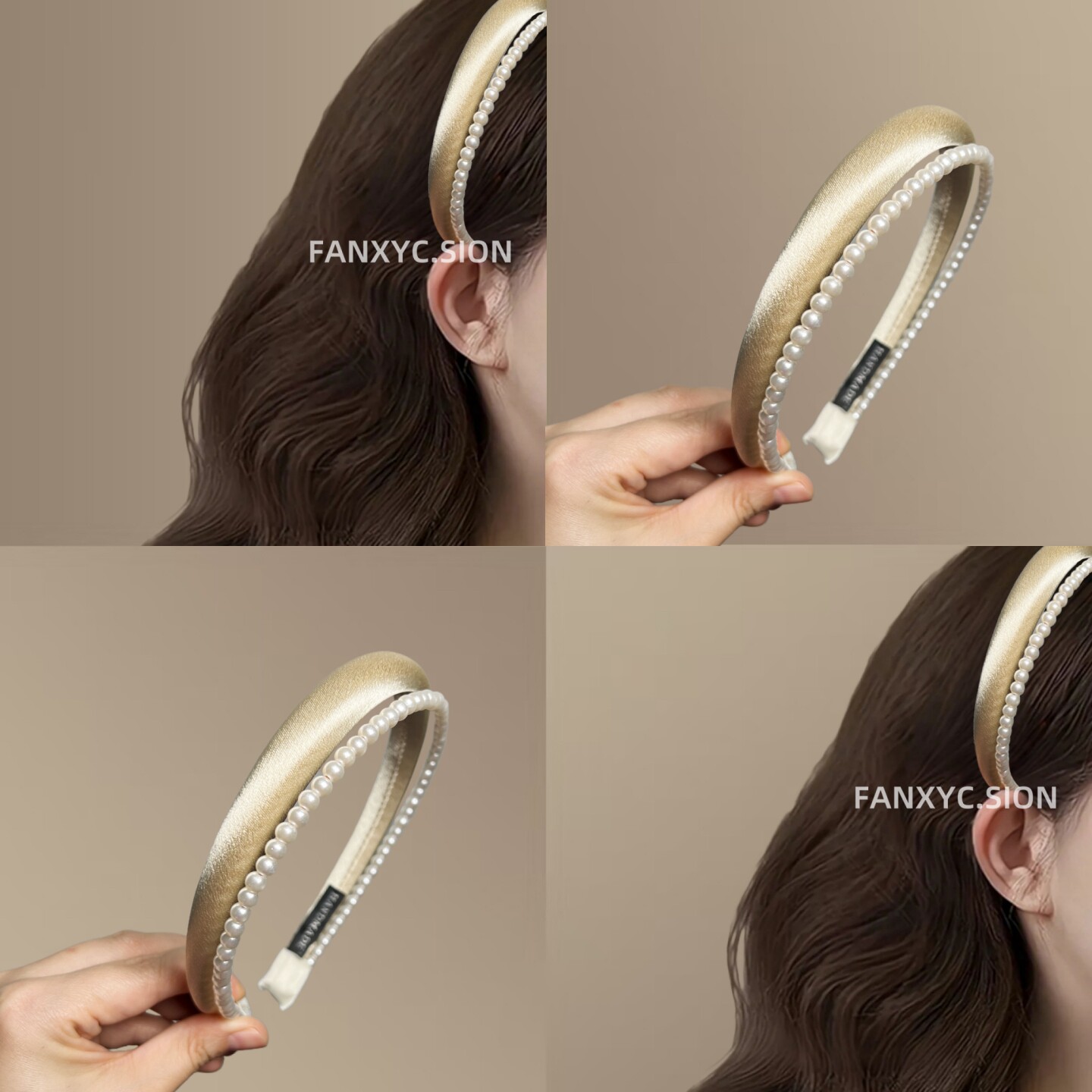 Stylish narrow style ~ High-quality headband! Satin pearl double-layer headband with high-gloss pearls, a high-end hair accessory for women.