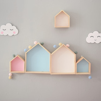 Nordic wind ins wall shelf small house hill wall hanging children's room wall decoration wooden home storage