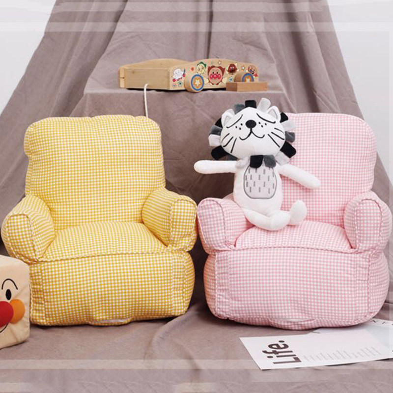 Nordic Wind All-cotton Canvas Children Cloth Art Checkered Sofa Bean Bag Sofa can be detached Photography props Princess Room