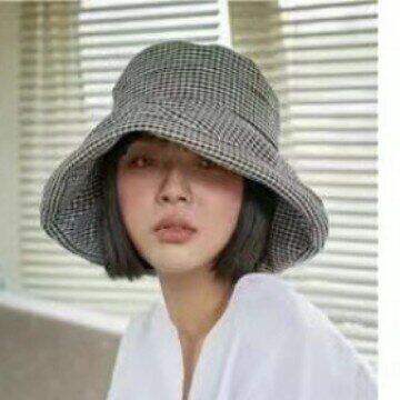 Japanese cotton and linen checkered wide-brimmed sun-protective hat for spring and summer - foldable small fisherman's hat to show off your face
