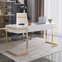 Luxury desk Hong Kong style postmodern minimalist computer desk stainless steel white paint desk home writing desk
