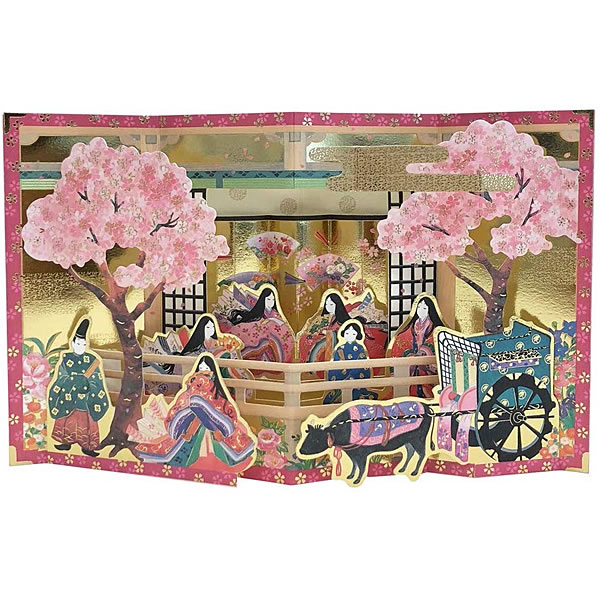 日系和風平安時代耶誕節新年櫻花貼金屏風立體賀卡通用節日賀卡 日系和風平安時代耶誕節新年櫻花貼金屏風立體賀卡通用節日賀卡