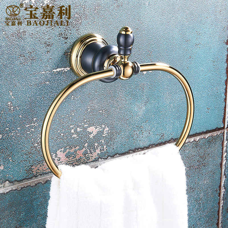 Bathroom all-copper European-style towel ring single-rod rose gold powder room toilet storage hardware pendant rack