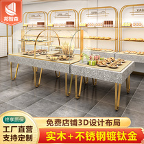 Bread display cabinet Nakajima side cabinet Cake shop model cabinet Curved glass stainless steel titanium plated pastry display counter