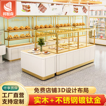 Bread display cabinet Nakajima side cabinet Cake shop model cabinet Curved glass stainless steel titanium plated pastry display counter