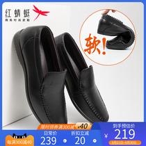 Red dragonfly mens shoes casual leather shoes spring new mens leather shoes Korean version genuine leather soft bottom soft face driving bean-bean shoes