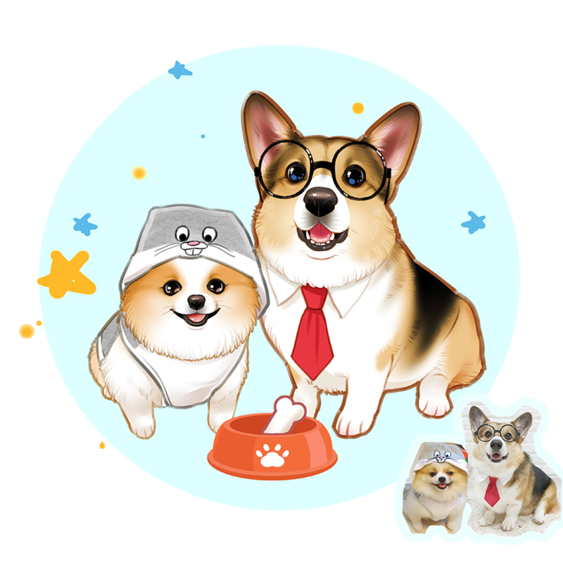 q Meng Pet Cartoon Cat Cartoon Cat Cartoon Cat Cartoon pooch Miniature Letter head custom design animal portrait hand-painted