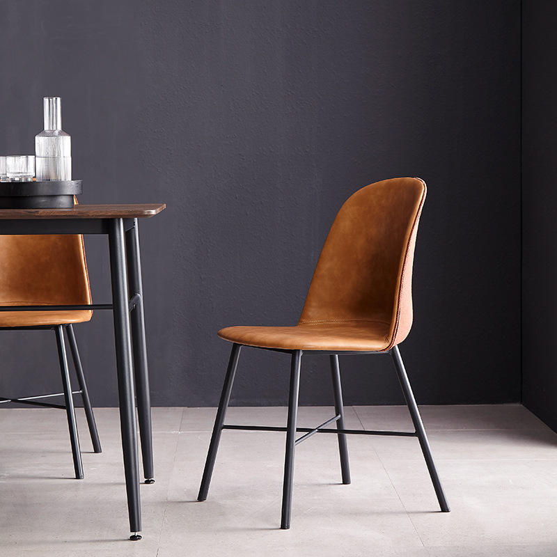 Dining table and chair leather art stool backrest make-up chair industrial style light luxury dining chair simple dining chair desk chair wrought iron comfort