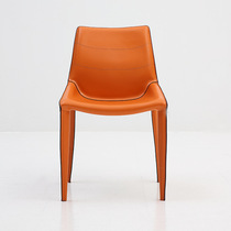 Dining Chair Italian Minimalist Armless Saddle Leather Dining Chair Reception Chair Leather Modern Simple Backrest Chair Carbon Steel