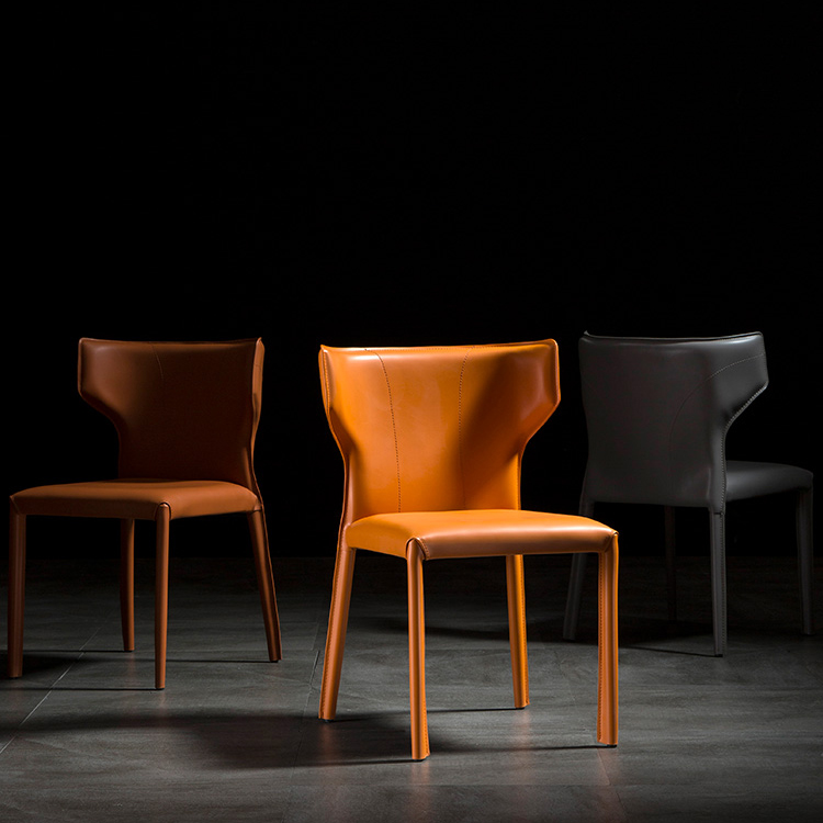Nordic dining chair Household backrest chair Modern simple Italian dining room dining stool Saddle leather light luxury spot