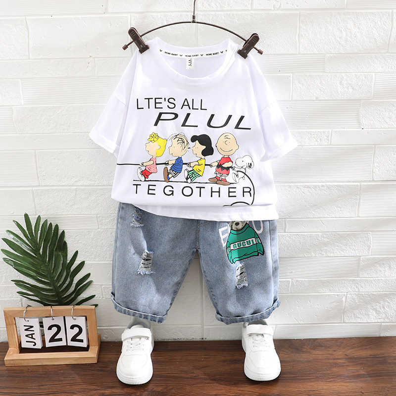 Boy's summer clothing suit 2022 new Summer Ocean sends children handsome two sets of boy child clothing trendy wave