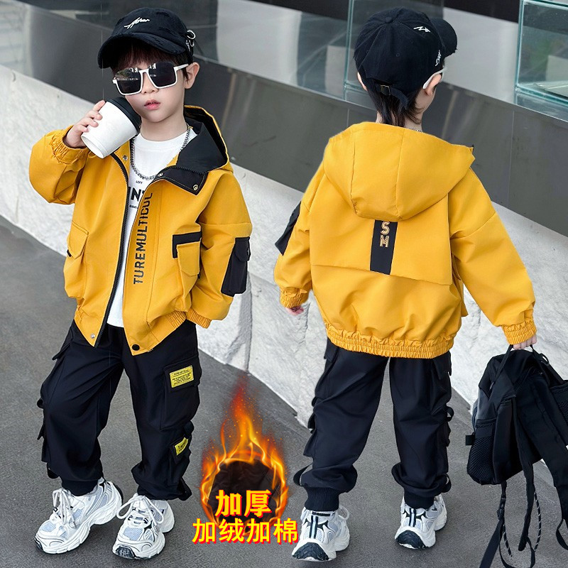 Костюмы для мальчиков, осень-зима 2025, новая детская хлопковая куртка, детская зимняя одежда, одежда для мальчиков, костюм-двойка, модный и красивый