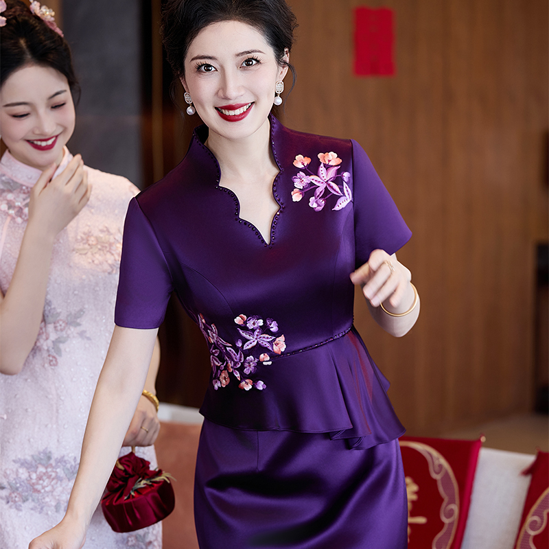 Jinshuhua Purple Mother-In-Law Improved Dress 2026 New Model Mother's Wedding Dress Banquet Outfit Plus Size Fake Two-Piece Set