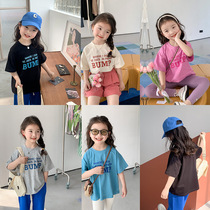 Childrens short-sleeved T-shirt 2022 spring and summer new Korean version of the Western style girl baby casual all-match alphabet top trendy
