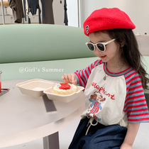 Girls Short Sleeve T - Shirt 2022 Summer New Han Baby Pure Cotton Blade Childrens Ocean Han - sleeved Top Tide