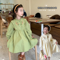 Girls dress autumn 2022 new ethnic style skirt childrens foreign style long skirt baby embroidered princess skirt