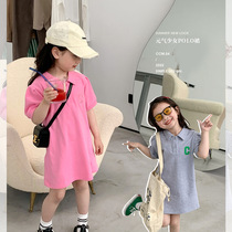 Girls dress embroidered Polo dress 2022 Summer new Korean air childrens short sleeve T - shirt is thin
