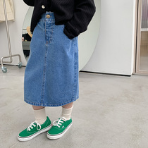 Girls denim skirt 2022 spring and autumn new style childrens all-match temperament long skirt trendy baby spring clothes
