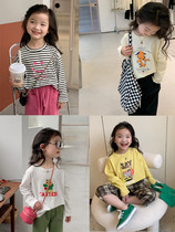 Girls t-shirts spring clothes autumn styles childrens foreign style long-sleeved tops boys baby casual cartoon t-shirts cotton bottoming shirts