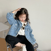 Girls denim jacket autumn 2022 spring childrens foreign style denim jacket small and medium baby casual jacket top trend