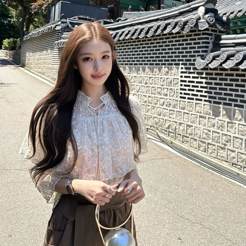 Good Morning, Fan Fan, from the Series "Dialogue": Vintage Embroidered Lace Top + Starry Lace Top + Puff Sleeve Blouse Good Morning, Fan Fan, from the Series "Dialogue": Vintage Embroidered Lace Top + Starry Lace Top + Puff Sleeve Blouse