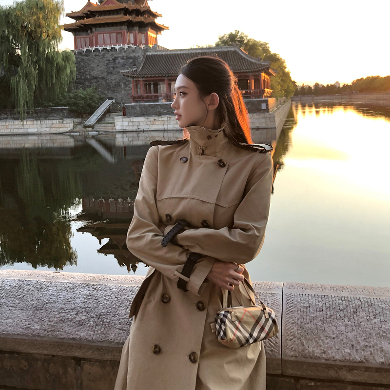 Good Morning, Fan Fan, "Autumn in Beijing" Detachable Hand-Wrapped Belt Loop, Heavy-Duty 100% Cotton Long Trench Coat