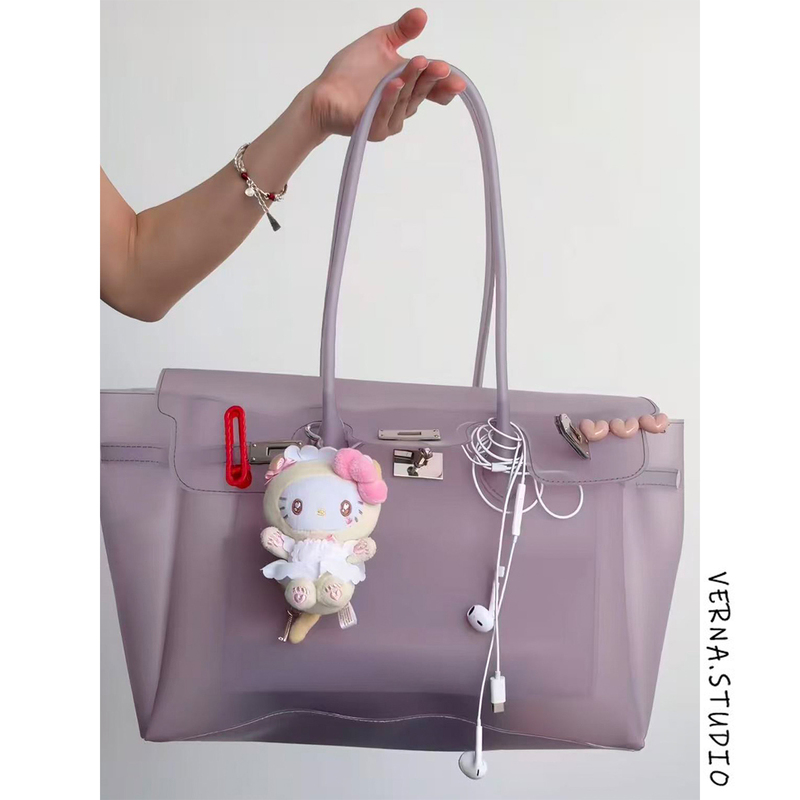 Kiikii Same Style Taro Purple Transparent Jelly Tote Bag for Women, Super Popular Summer Handbag, Shoulder Bag, Platinum Bag