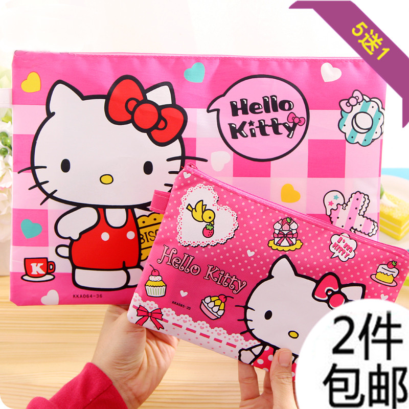 Japan-ROK Hello Kitty Cute Cartoon Cloth Art File Bag Stationery Cashier Bag kit Laced Archive Bag