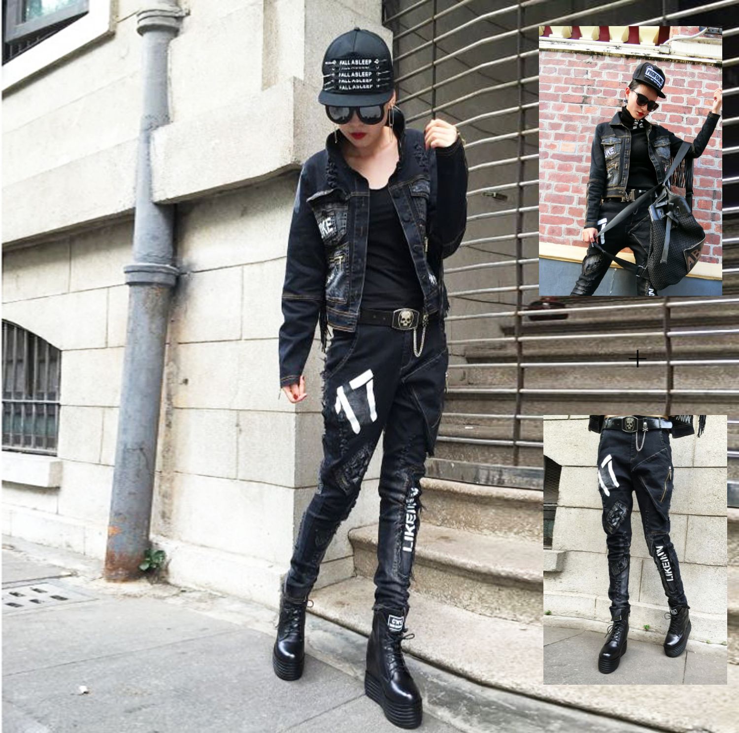 Châu Âu và Hoa Kỳ 2019 mùa xuân và mùa thu thương hiệu nữ cá tính denim phù hợp với nữ áo khoác dài tay harem quần hai bộ thủy triều đẹp trai - Bộ đồ thời trang trung niên nữ cao cấp elady