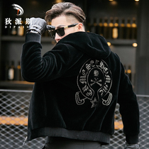 (Broken code) Sheep-cut mens composite fur one short hooded trend hot wool coat fur coat