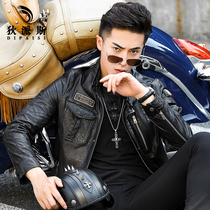 Autumn new leather jacket mens leather trend locomotive clothing short slim sheepskin mens leather jacket handsome