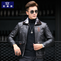 Hening Leather Wool All-male mink fur collar Short Collar Sheep Leather Jacket Men Genuine Leather Leather Clothing Winter Coats