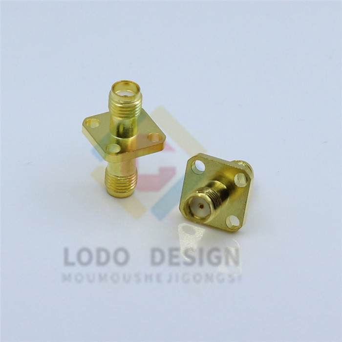 Copper gold-plated SMA SMA-KKF RF coaxial connector SMA female to female 4-hole flange fixed connector