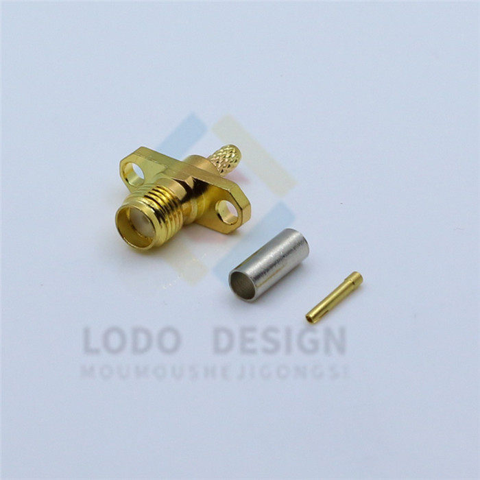 Copper gilded SMA-KF-1 5 two holes rhombus feeder connector SMA mother panel fixed 2 5MM cable joint