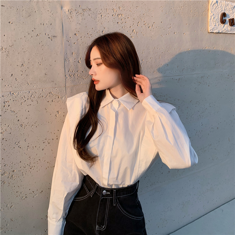 Real price shooting new Korean version of versatile design, thin fashion design, blue shirt blouse