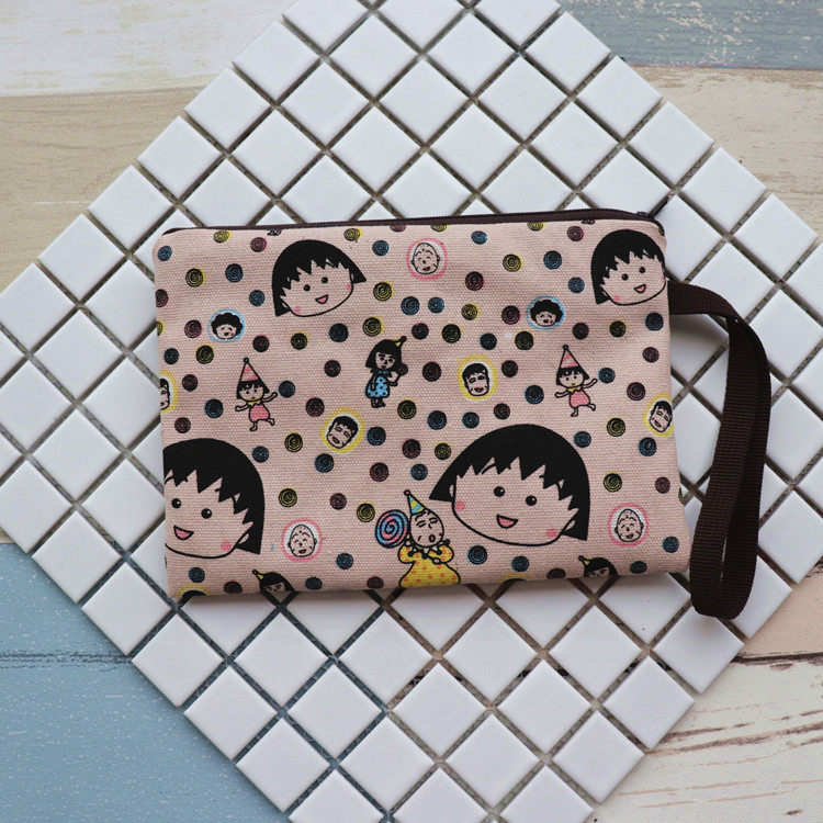 Homemade fabric Canvas Thickened Cartoon Cherry Small Balls Personality Hand Held Cell Phone Bag Zero Money Key Makeup Bag bag