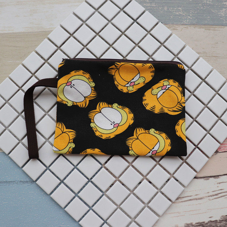 Canvas Cute Personality Cartoon Garfi Cat Spong Phone with wristbag Changkeychain bag wallet