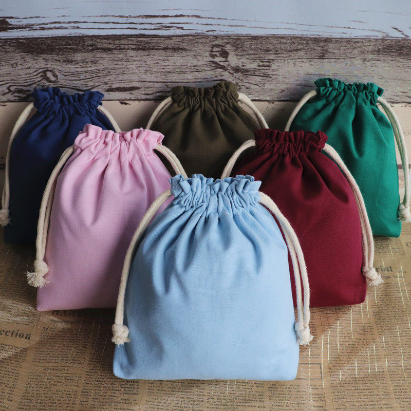 Fabric canvas double-layer solid color mobile phone key coin make-up bag stows drawstring bundle pocket