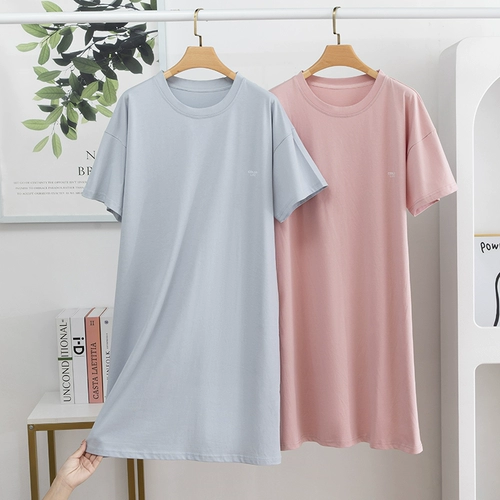 Хлопковая пижама, длинная юбка, хлопковое платье, короткий рукав, коллекция 2023