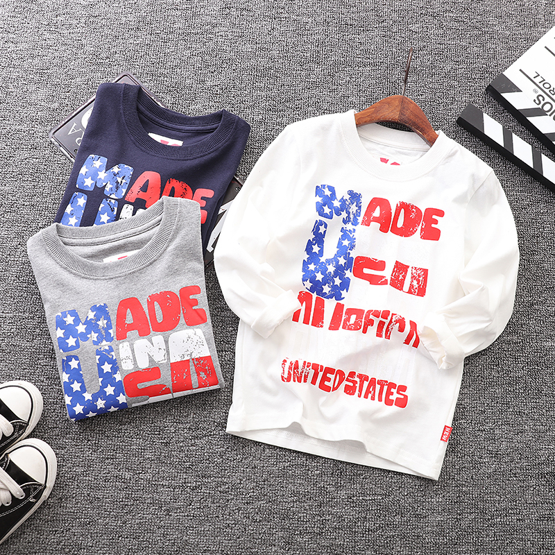Boys printed cotton long-sleeved t-sleeve medium and large children's thin casual inner clothes spring and autumn children's t-shirt top