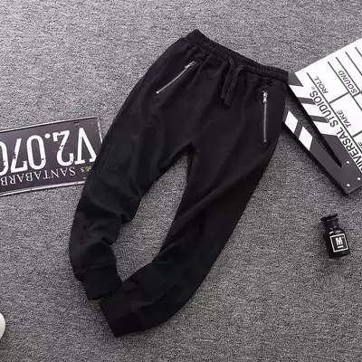 New 2018 children's casual sweatpants men's boys middle and large children's spring and autumn black cotton pants knitted pants tide