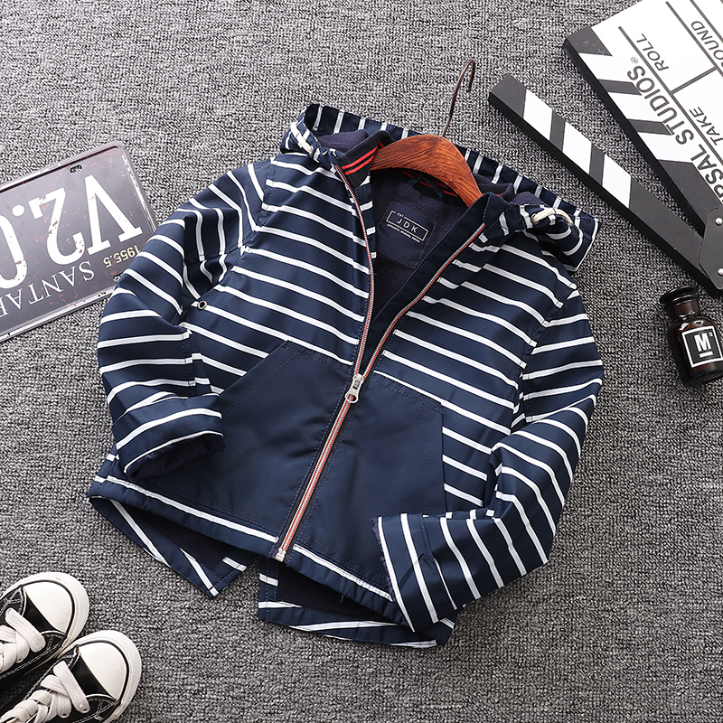 Boy Striped Jacket Children Spring Autumn Money Tandem Hat Men's Jacket CUHK Children Casual Windproof Jacket Autumn Dress Blouses