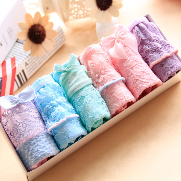 Quần lót Hộp quà tặng Đồ lót nữ Cotton dễ thương Cotton Đồ lót nữ Hộp quà tặng 6 Gói C Khu vực quan lot nu trung nien